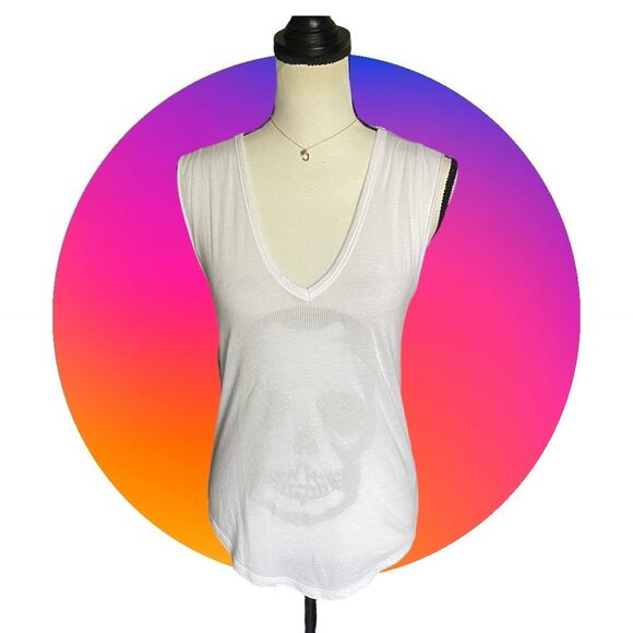 Zadig & Voltaire Brooklyn Strass White Skull Cotton Tshirt Sleeveless Top XS 0 2 - Picture 13 of 15